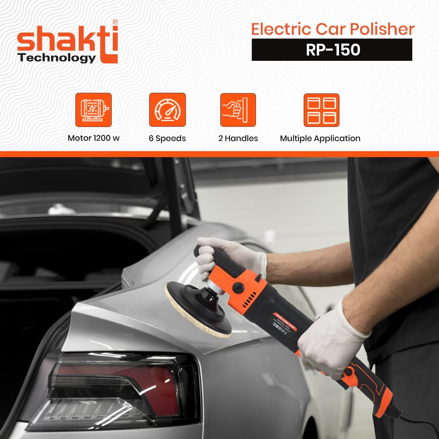 Shakti Technology RP-150 1200W Electric Car Polisher 21MM Orbit with D-Handle Rotary Polisher 1000-3000 RPM with 150MM(6Inch) Wheel Size, 6 Variable Speed, Disk Ideal for Cars, SUV, Boats 3