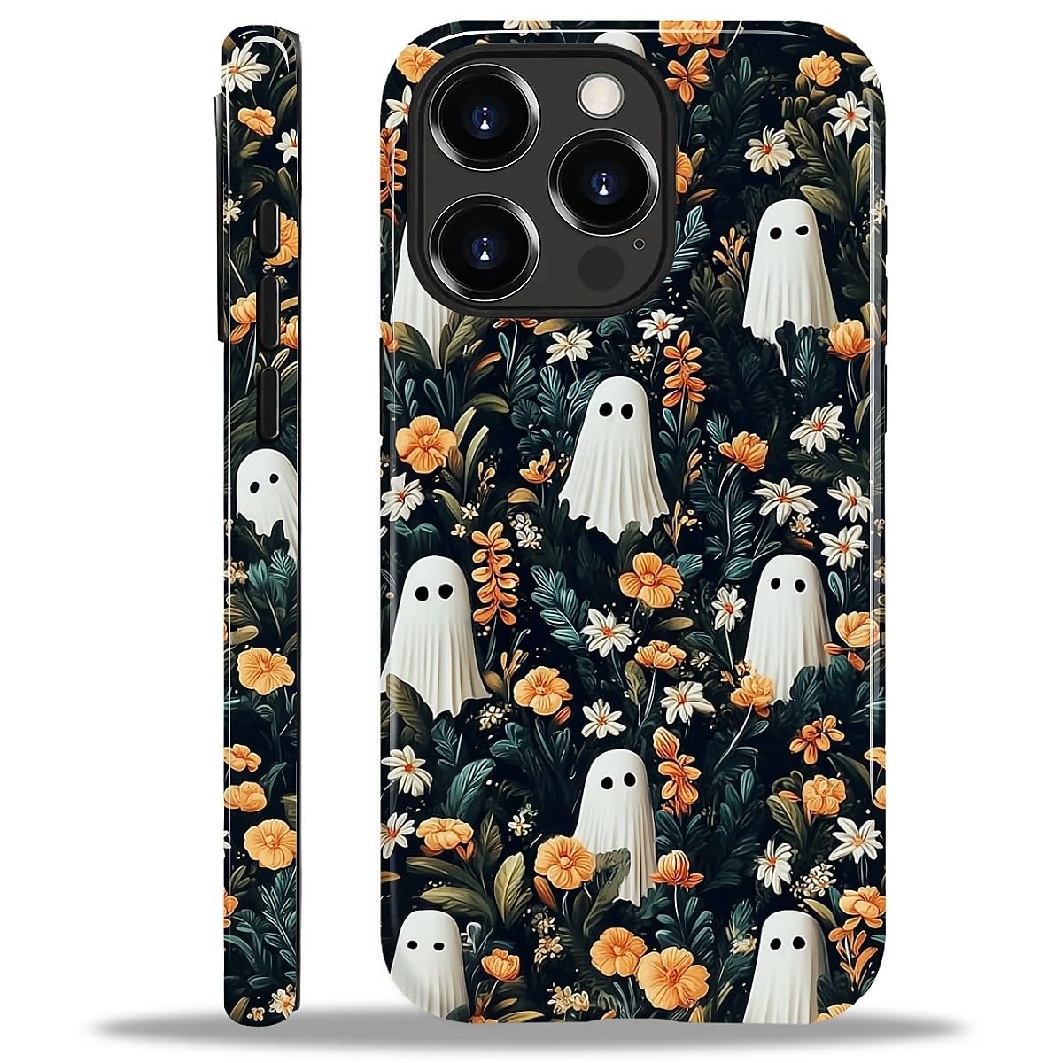 for iPhone 15 Pro Max Case for Women Girl Men Boy, Compatible with MagSafe, Shockproof Soft Silicone & Hard PC Shell Protective Case for iPhone 15 Pro Max - Spooky Halloween Flower Ghost Spooky Halloween Flower Ghost IPhone 15 Pro Max