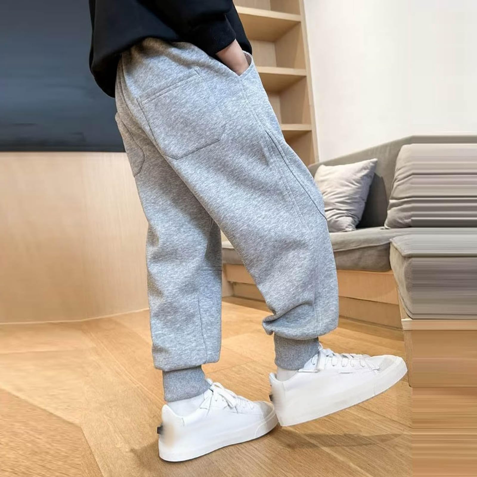 Genérico Pantalones Baggy Niño Pantalones Deportivos Elásticos para Niños con Cordonera y Tejido Polar Cálido para Actividades
