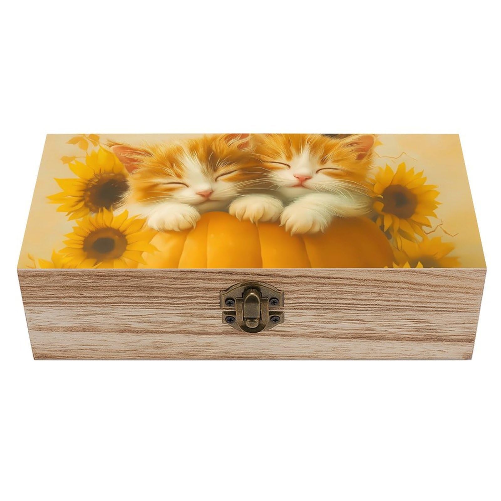 HLBSDM Lovely Fall Cats Pumpkin Sunflower Retro Wooden Storage Box Jewelry Art Gift Boxs Decorative Keepsake Boxes