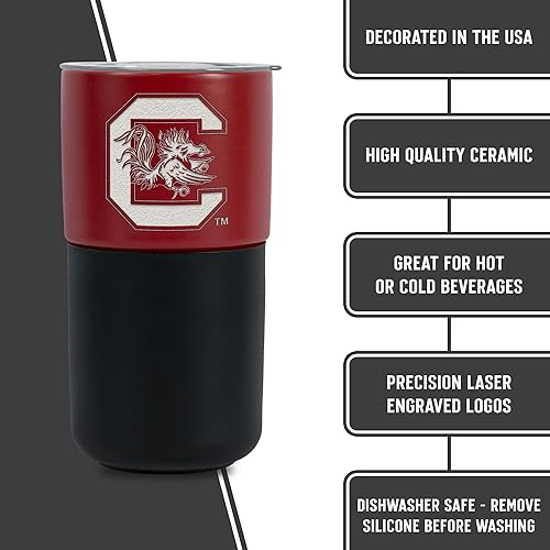 Miniatura 364 de Rico Industries NCAA Miami of Ohio Redhawks - Vaso de cerámica de 16 onzas con agarre de silicona, grabado láser profundo, diseño de color negro