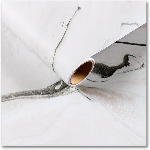 CRE8TIVE Papel adhesivo de mármol rosa y blanco para encimeras, impermeable, 12 x 80 pulgadas, papel tapiz de mármol blanco mate, autoadhesivo,