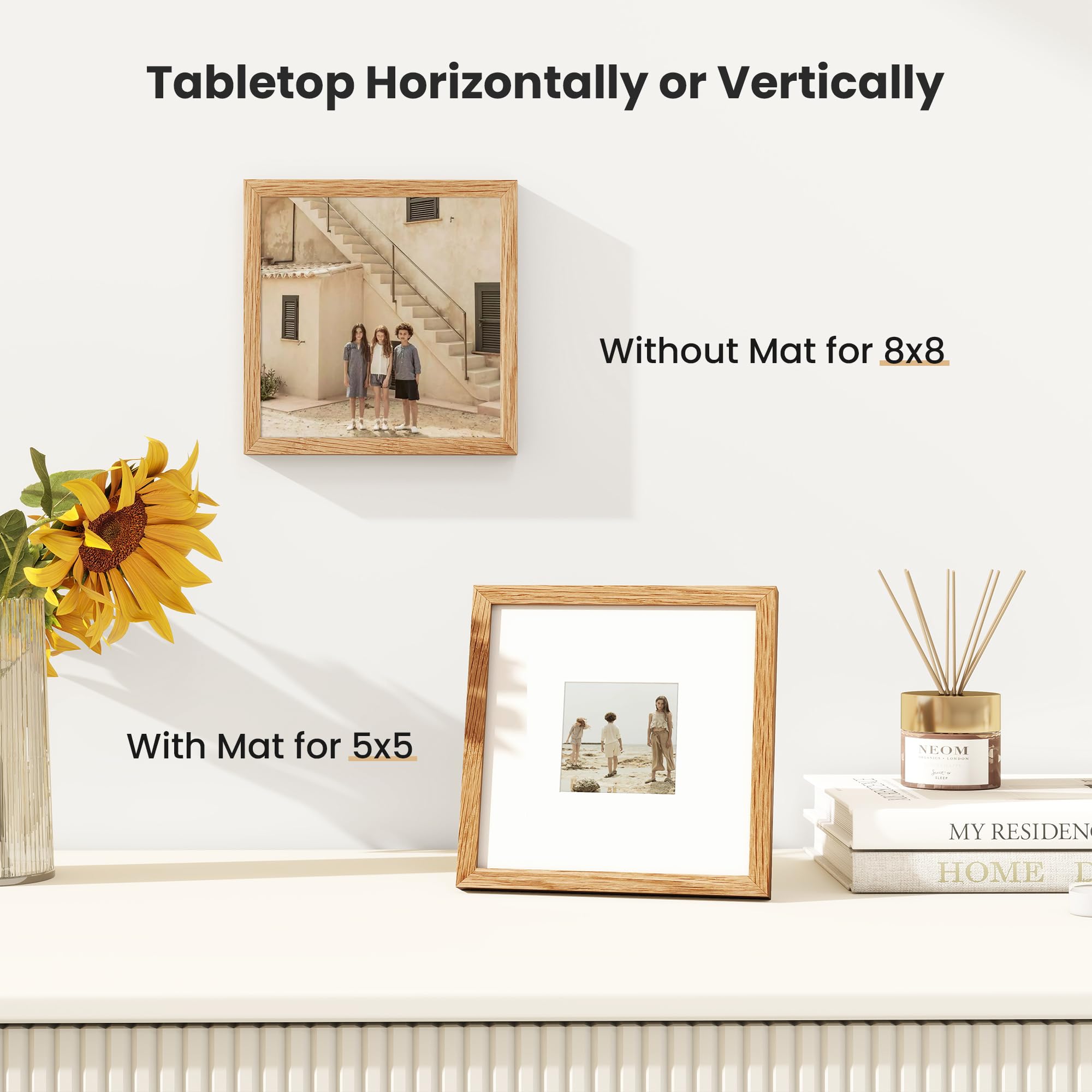 8x8 Picture Frame, Solid Oak Wood 8x8 inch Square Photo Frame for Home & Wall Decor - Image 2