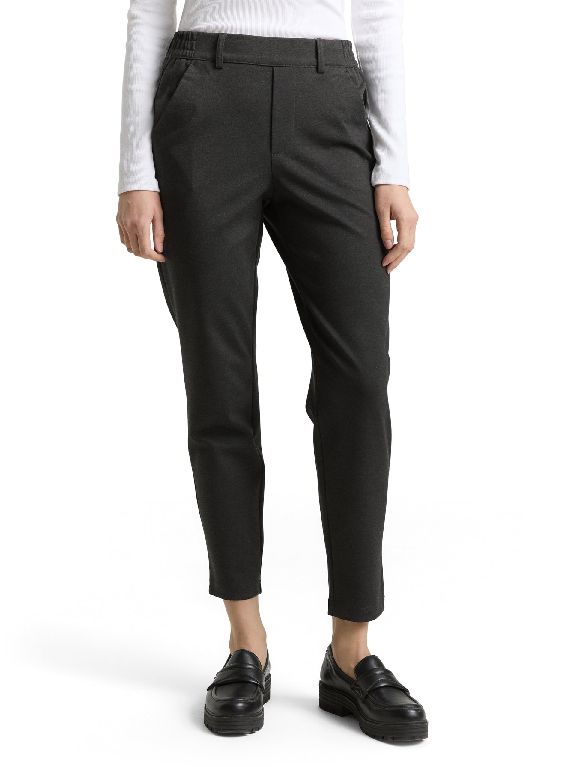 Tom Tailor Ladies Relaxed Fit Trousers with Elastic Waistband 1021175, 10522 - Shale Grey Melange, X-Large