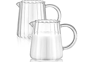 Leinuosen Glass Milk Frother Creamer Pitcher (Wave Style, 250ml)