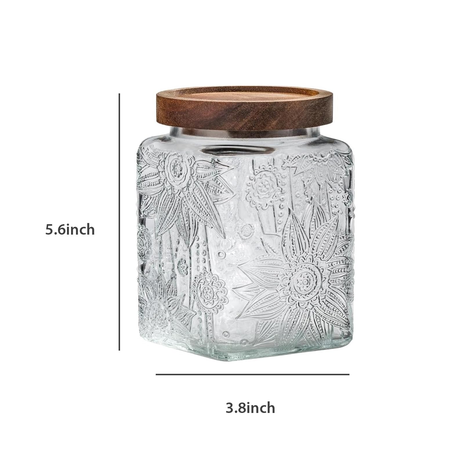 Luftdichte Vorratsdose aus Glas im Vintage-Stil, mit luftdichtem Holzdeckel, für Küchentheke, Speisekammer, Tee, Zucker, Kaffee, Teebohnen, Frischhaltedose (2 x Sonnenblume + 2 x Pflaume)
