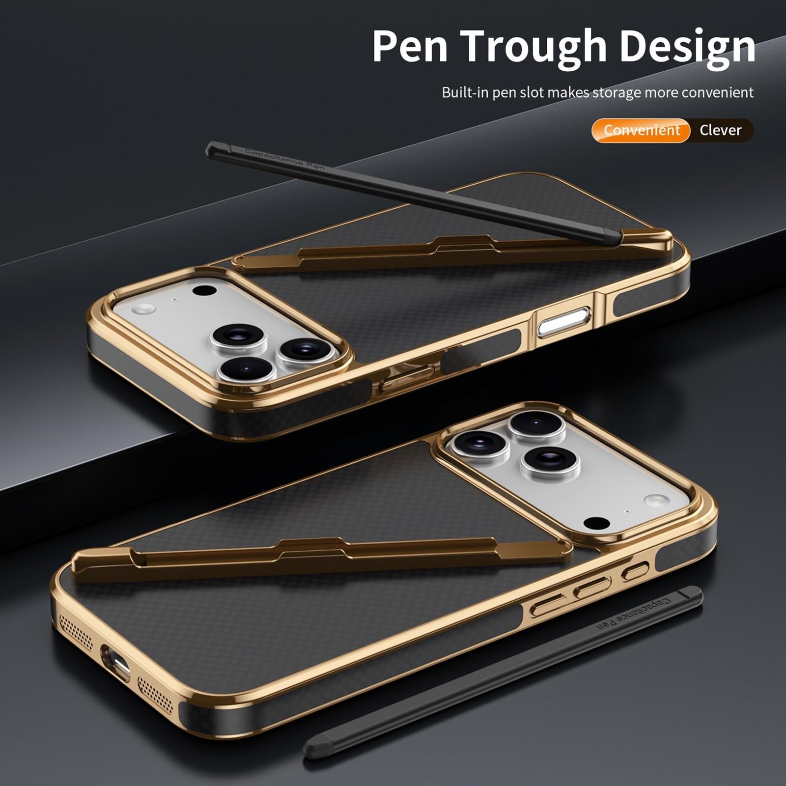 Générique Etui do Iphone 17 Pro Max/17 Pro/17 Air/17, etui z włókna węglowego z otworem na ocynkowane etui na długopis (fioletowy, 17 Pro Max)