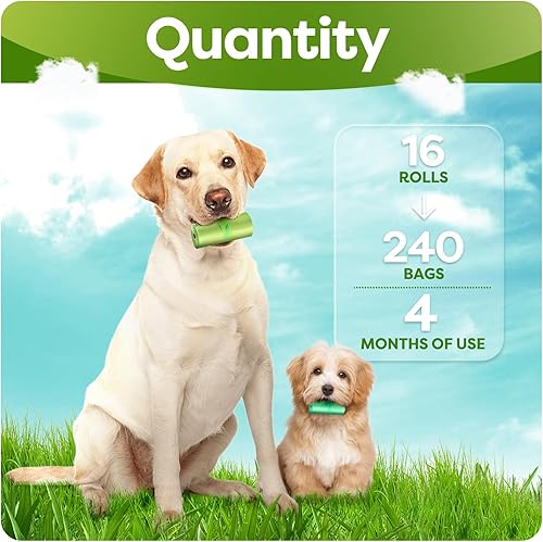 Miniatura 4 de Bolsas para excrementos de perro con 16 rollos, bolsa de basura a prueba de fugas para perro, bolsas extra gruesas para cachorros, bolsas de