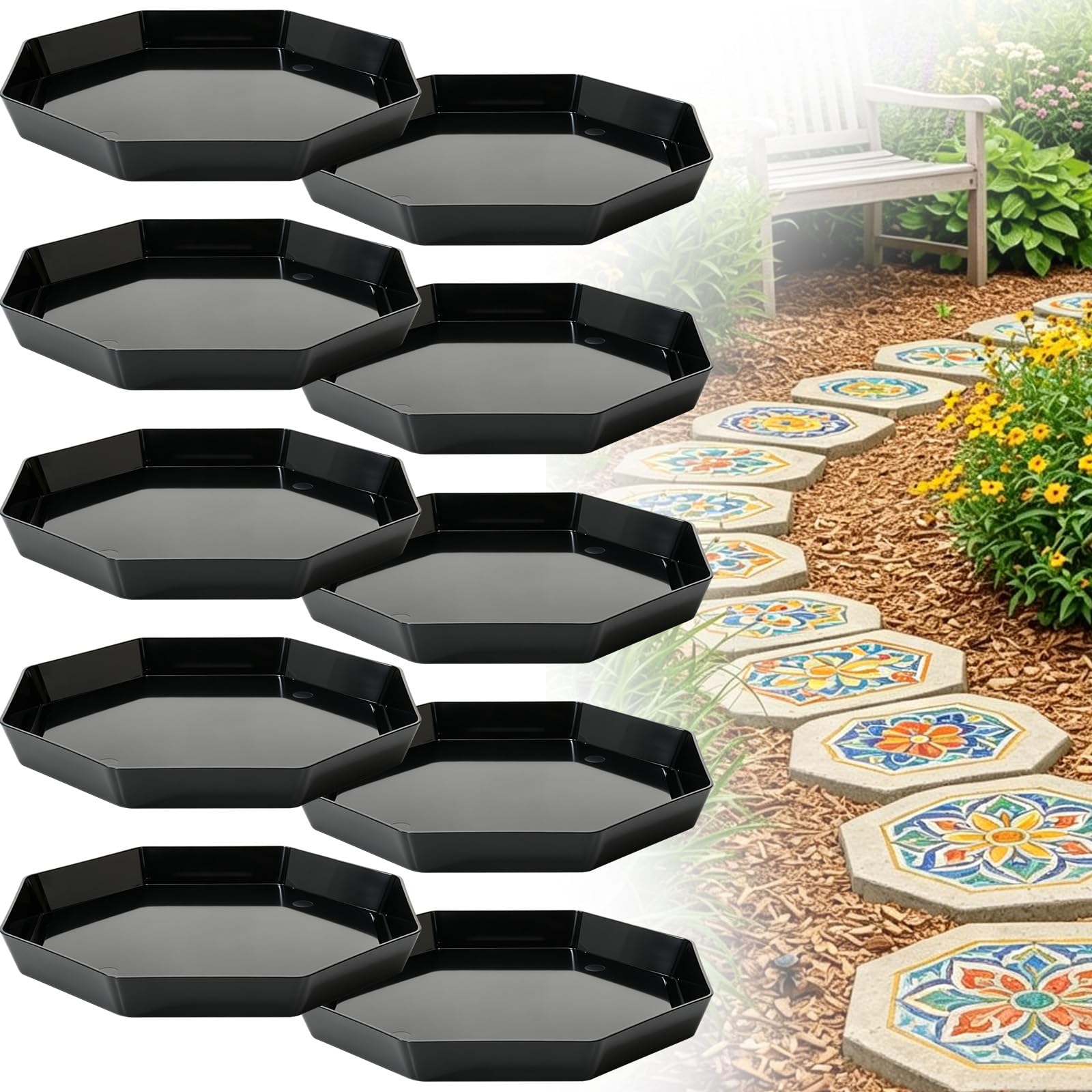 Photo 1 of 10 Pack Octagonal Stepping Stone, Reusable Heavy Duty Plastic Concrete, DIY Garden Path Walkway Patio Yard Lawn Decor Cement Molding (10, 10 in)