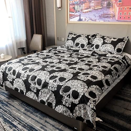 Miniatura 2 de ZHH - Juego de funda de edredón de tamaño King, diseño gótico de polilla de la muerte, juego de 3 piezas, funda de edredón con cremallera y cinturón