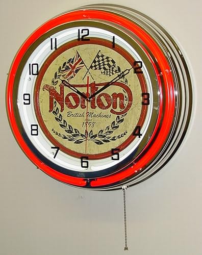Miniatura 3 de Norton Motorcycles British Machines - Reloj de pared con iluminación de neón doble, color rojo cromado