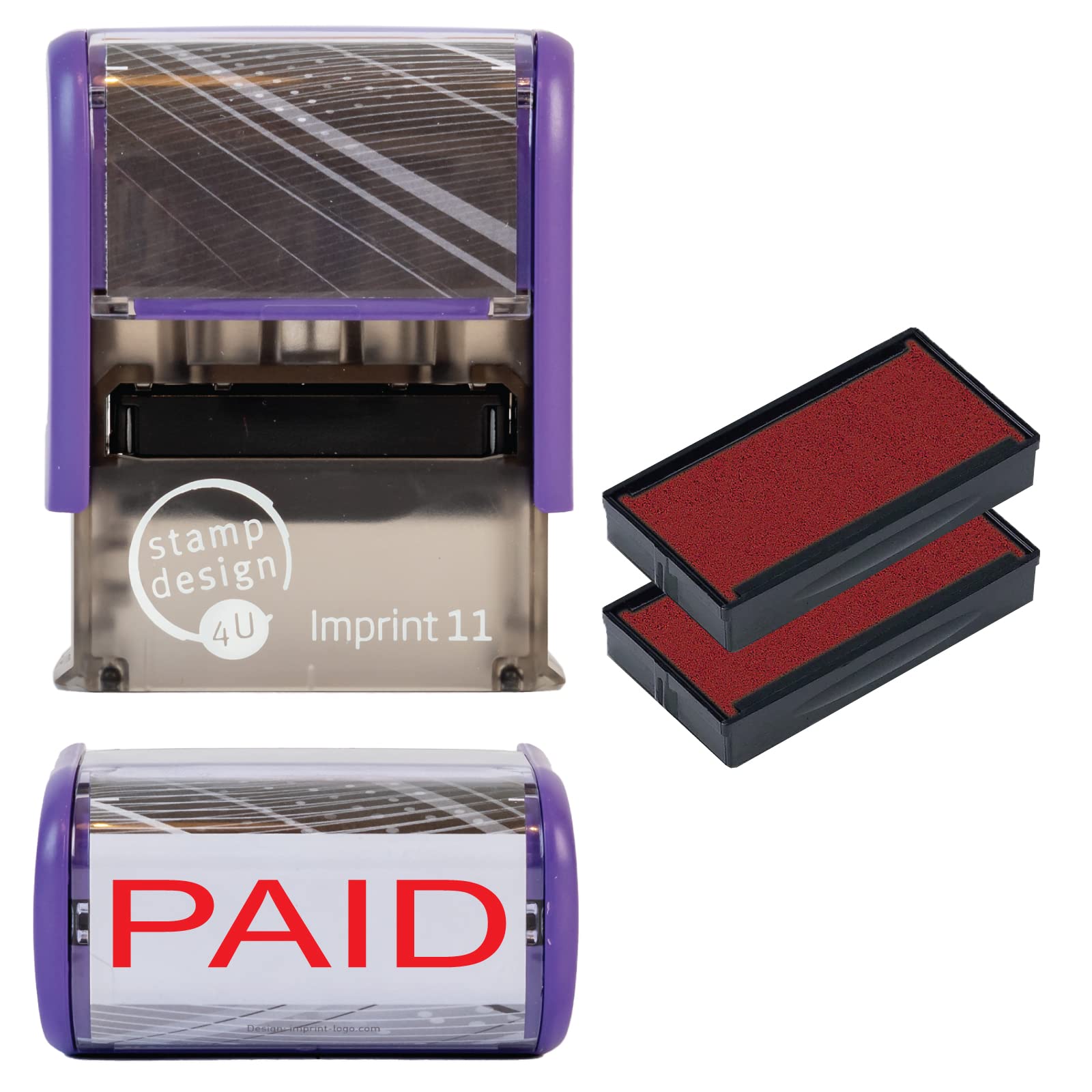 Paid Rubber Stamp Self Inking (RED Ink) - SD4U Imprint 11 38 x 14mm - Capital Bold Lettering to Ink Your Paid Documents (Red, Stamp + 2 Spare Ink Pads)