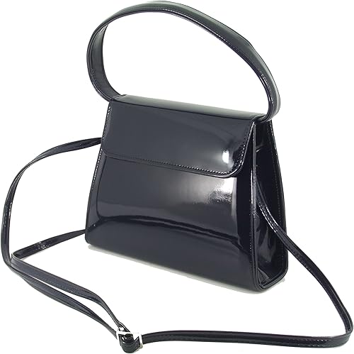 Miniatura 3 de LONI Bolso de mano para mujer  Bolso de mano y asa superior  Bolso de piel de charol para boda y baile Beige, Negro, Negro apagado, Negro con