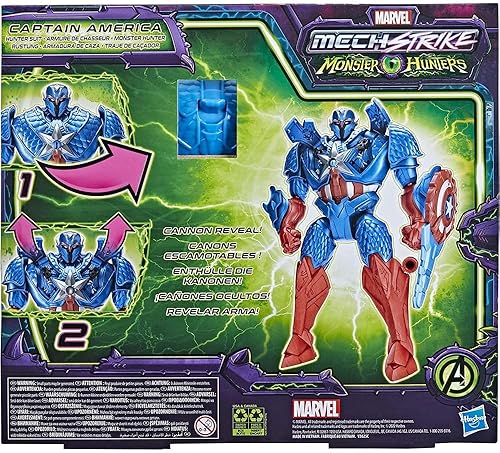 Miniatura 5 de Marvel Avengers Mech Strike Monster Hunters Hunter Suit Capitán América, figura de acción de lujo a escala de 8 pulgadas, juguetes para niños a