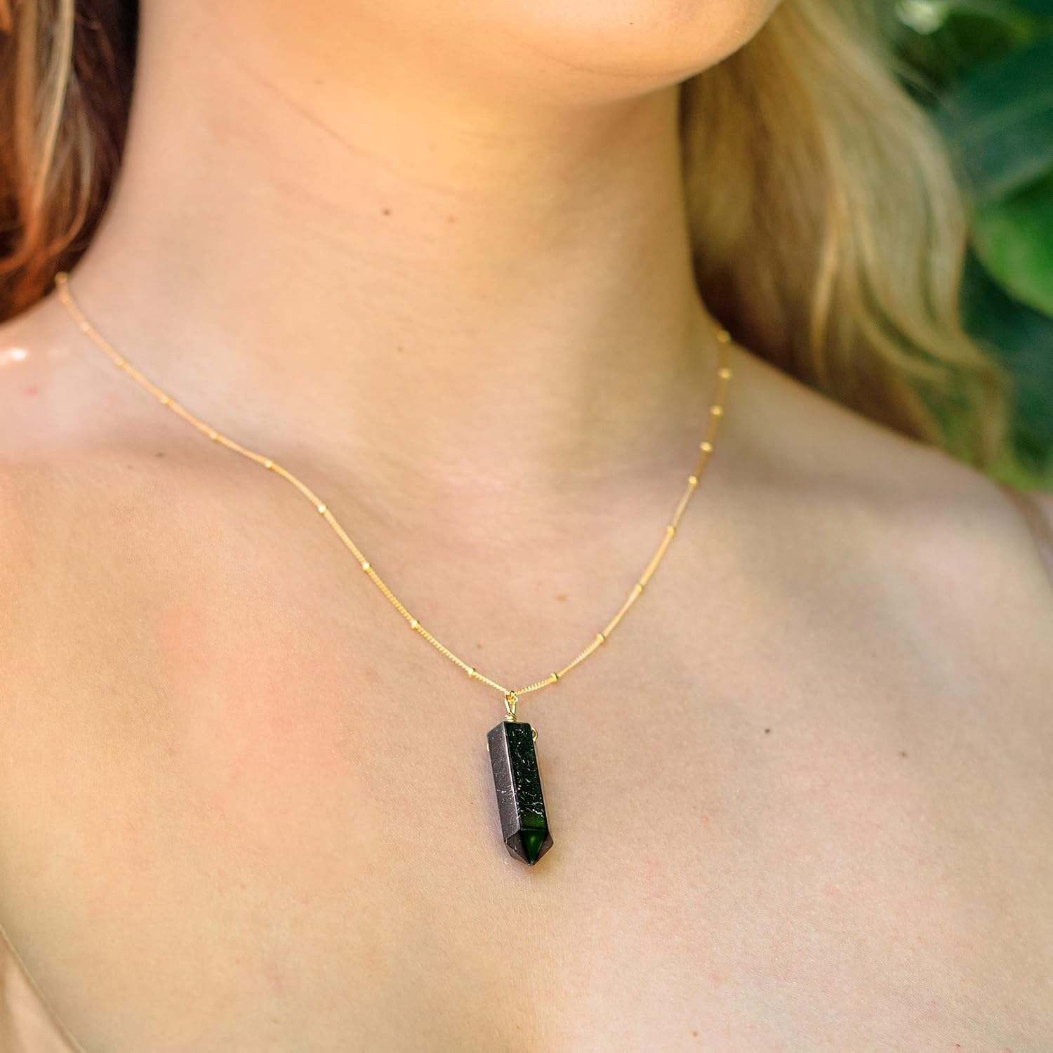 Luna Tide Black Tourmaline Large Crystal Point Necklace in 14k Gold Fill Satellite