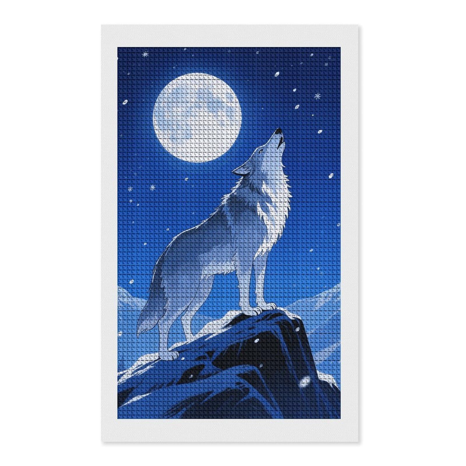 FodPand Wolf 5D Diamond Painting Kits for Adults Beginners Full Drill Square Diamond Dots Pictures Gem Art Supplies for Home Wall Room Decoration DIY Craft Set Gift 12x20