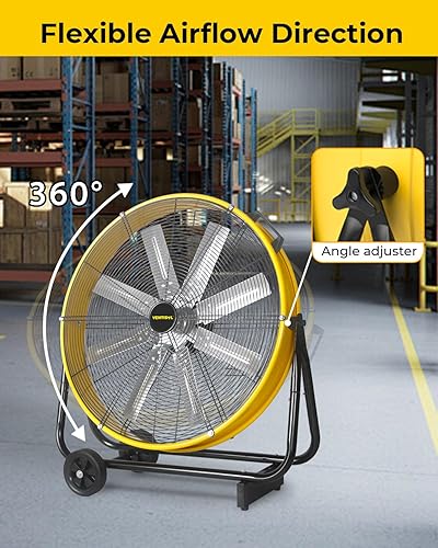 Miniatura 6 de VENTISOL 24 Inch Industrial Floor Fan, 3-Speed High Velocity Shop Fan with 8 Blades, Heavy Duty Drum Fan, 9500 CFM Outdoor Metal Fans for Garage