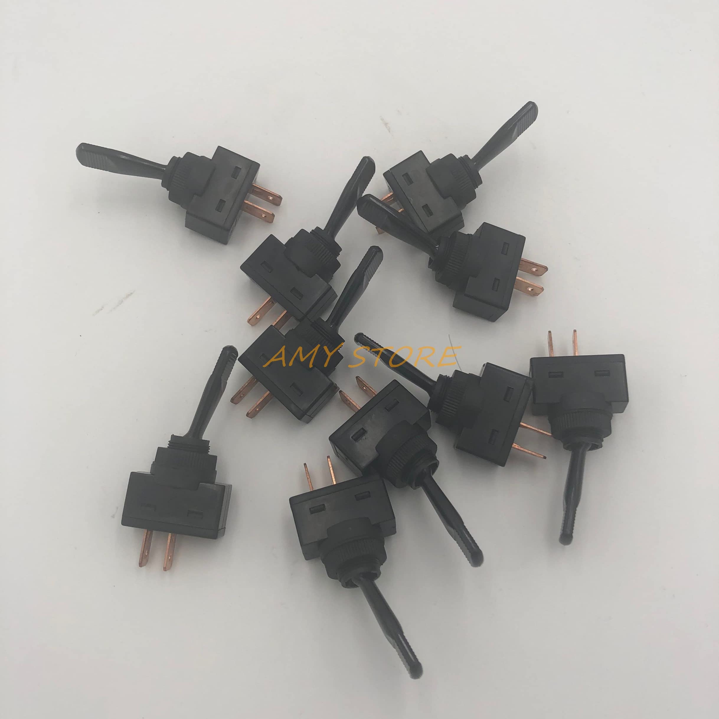 EdricShop 10Pcs ASW14 ASW-13-101 ASW-13-103 20A/12VDC 10A/125VAC ON/Off 2/3Pin 12mm Mount Toggle Switch Black Plastic for Car Boat Truck - (Color: ASW-14 2Pin Short)