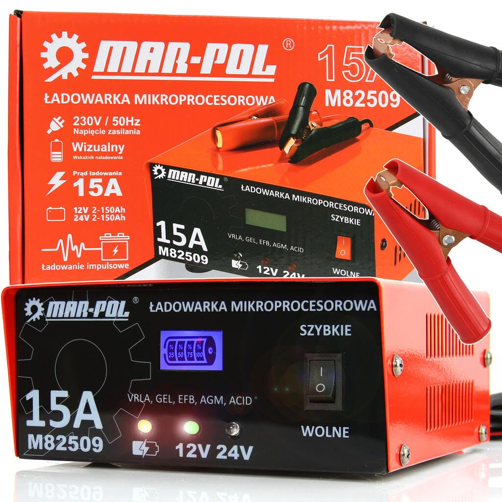 Caricabatterie Intelligente a Microprocessore per Auto Moto | 230V / 50 Hz | 15 A | Batterie Supportate VRLA, WET, GEL, EFB, AGM con Rilevamento Automatico | Sistema PWM | 8 Fasi di Carica