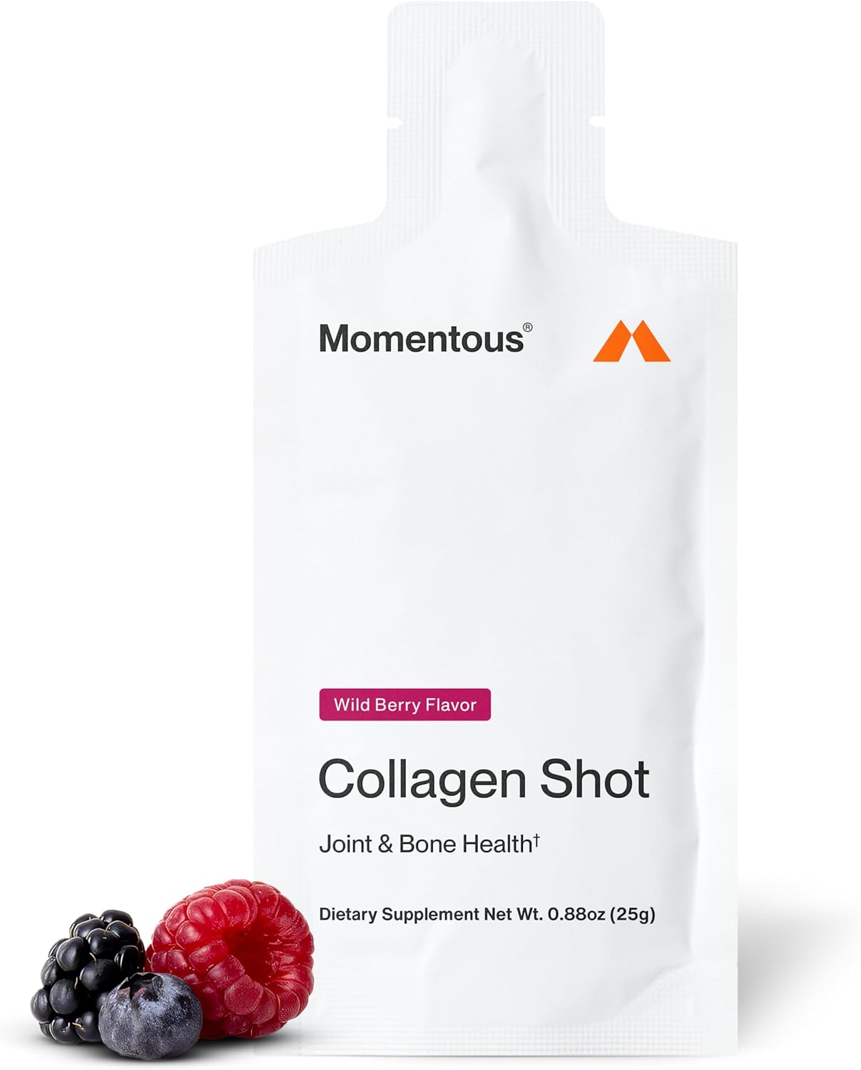 Momentous Collagen Shot Supplement - Hydrolyzed Bovine Collagen & Vitamin C Helps Support Joint, Bone, & Connective Tissue Health - NSF Certified for Sport - Wild Berry - 25g per Serving - 15 Servings