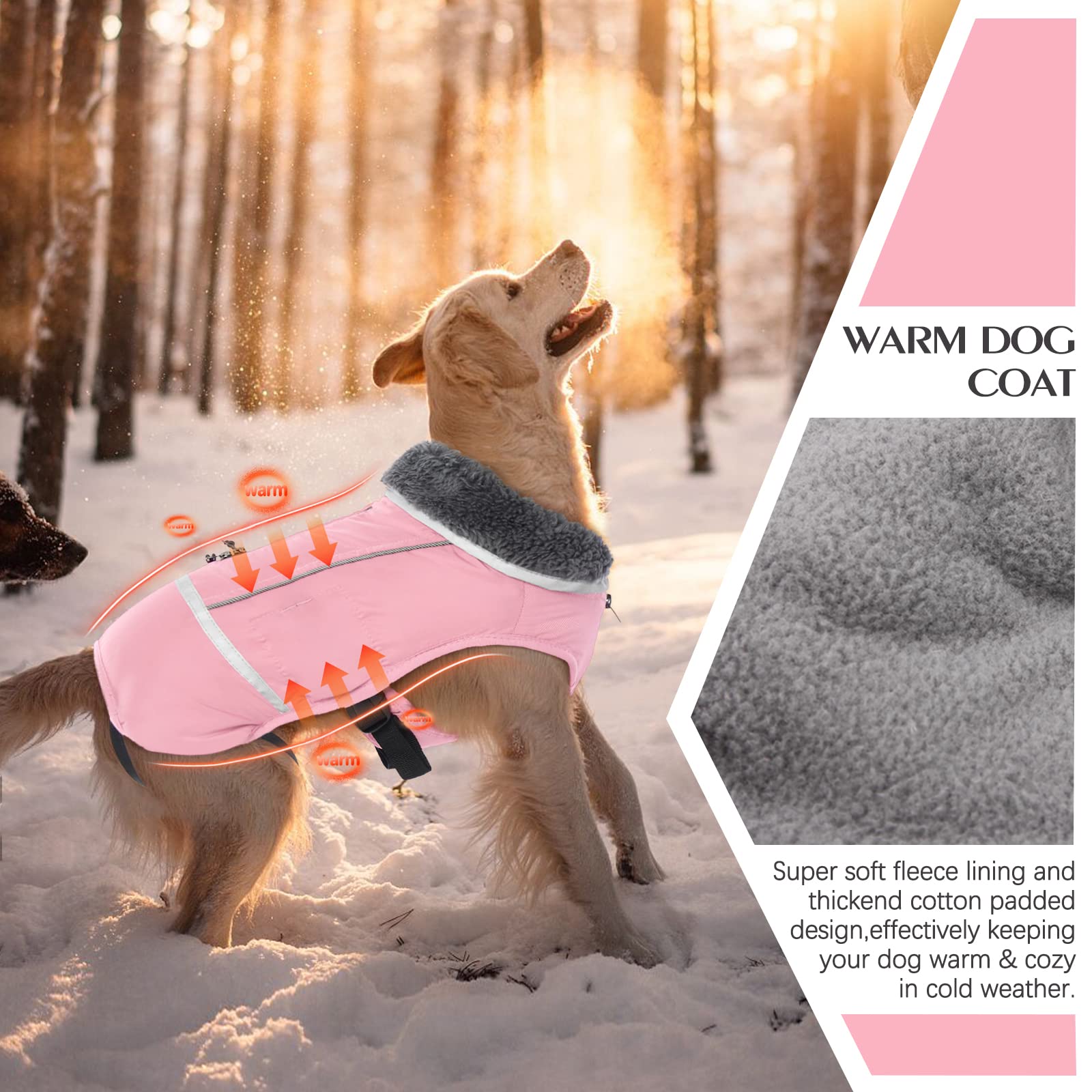 QBLEEV Hundewintermantel, warm, reflektierende Hundejacke, Wintermantel, Rollkragen, wasserdicht, für kaltes Wetter, Dickes Fleecefutter, Schneeanzug, Weihnachtshundeweste, Haustierbekleidung für