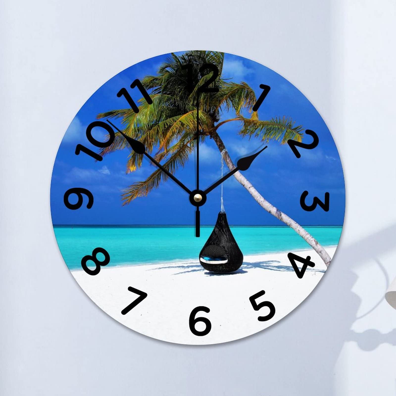 Horloge murale silencieuse motif palmier, grand format 38 cm chic