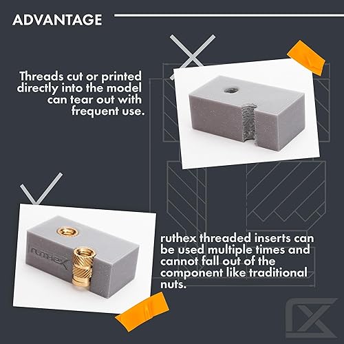 Vista 4 de ruthex Insertos roscados de 1/4 de pulgada – 20 piezas RX-1/4"-20x12.7 Insertos de latón para piezas de plástico – Tuercas moleteadas en pulgadas