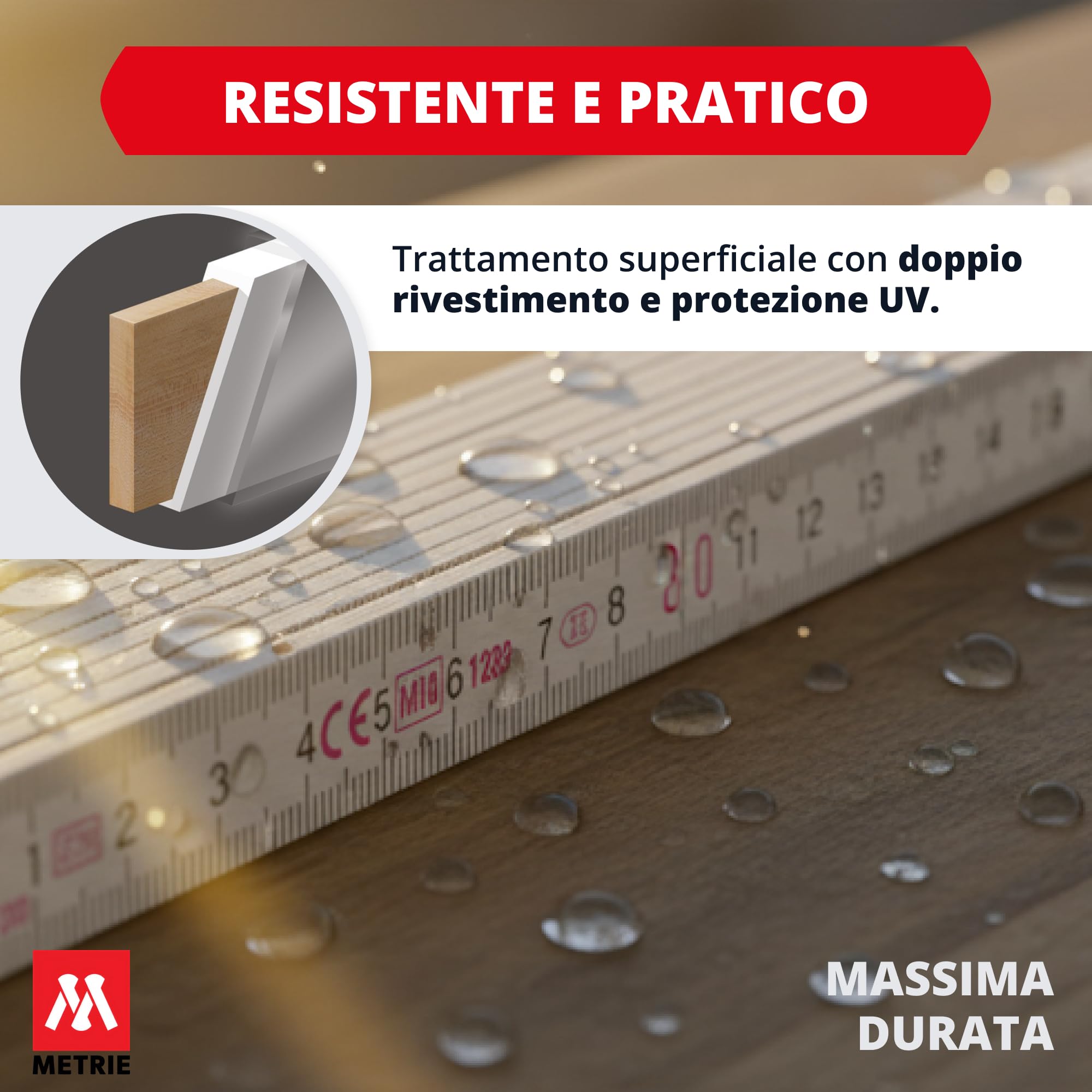 Metrie PERFEKT Metro pieghevole in legno/10x pezzi|Metro pieghevole lungo 2 m, metro con divisione duplex - Bianco, Made in EU