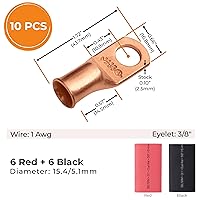 Vista 483 de SELTERM - 2 terminales de anillo resistentes para cable de batería, calibre 4 AWG, pernos de 3/8 pulgadas, terminales de calibre 4, ojales de cobre
