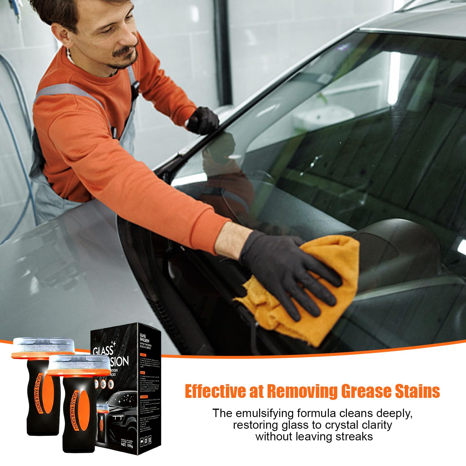 Nettoyant Anti-Buée et Film Gras pour Vitres Auto, 2x100ml Émulsion Nettoyante avec Brosse Intégrée, Nettoyant Vitre Voiture et Pare-Brise, pour une Visibilité Parfaite