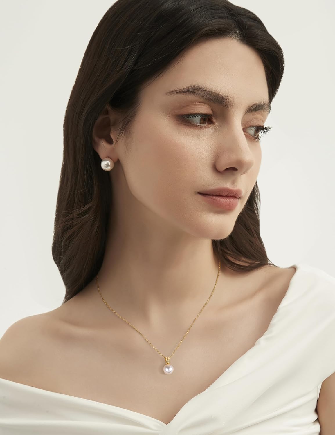 Mameloly Pearl Necklaces for Women Trendy 925 Sterling Silver Dainty V CZ Pendant 10MM/12MM Single Simulated White Pearl Choker Necklace for Women Wedding Cute Jewelry - Image 6