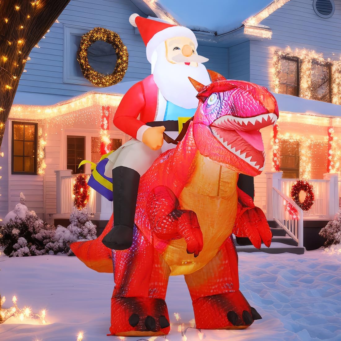 COMIN 5.2 FT Christmas Inflatables Outdoor Decorations, Blow Up Santa Claus Simulation Dinosaur with Built-in LEDs for Xmas Indoor Outdoor Yard Lawn Garden - Image 3