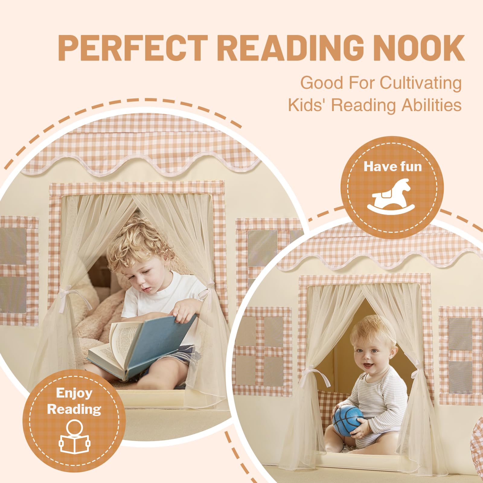 Wilwolfer Tienda de campaña Infantil: Jugar en Interiores y Exteriores - Tipi Casita Infantil con Guirnalda de borlas y Alfombra - Casa Grande para Niñas y Niños