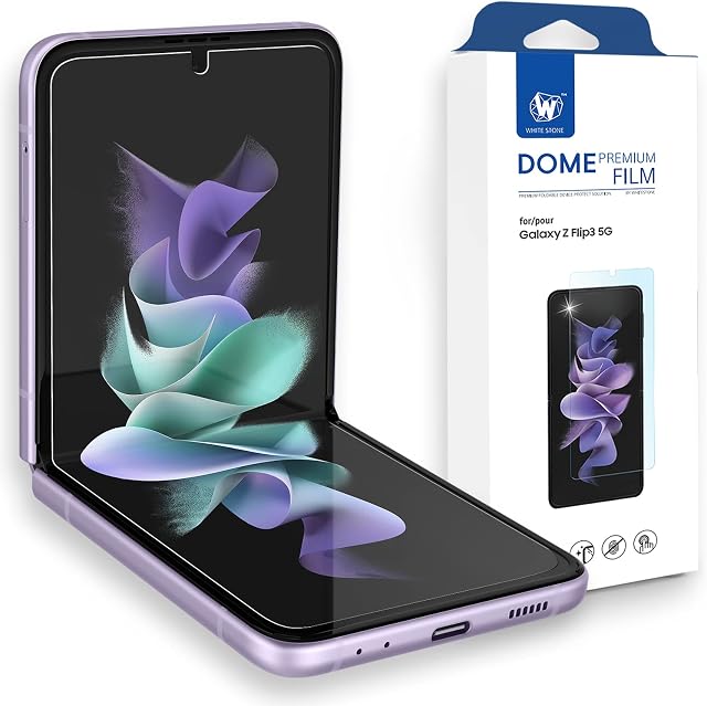 Whitestone Dome [Premium Folding Film for Samsung Galaxy Z Flip 3 Premium Folding Film Screen Protector Anti-Bubble HD Clear PET Film Screen Guard for Galaxy Z Flip 3 (2021)
