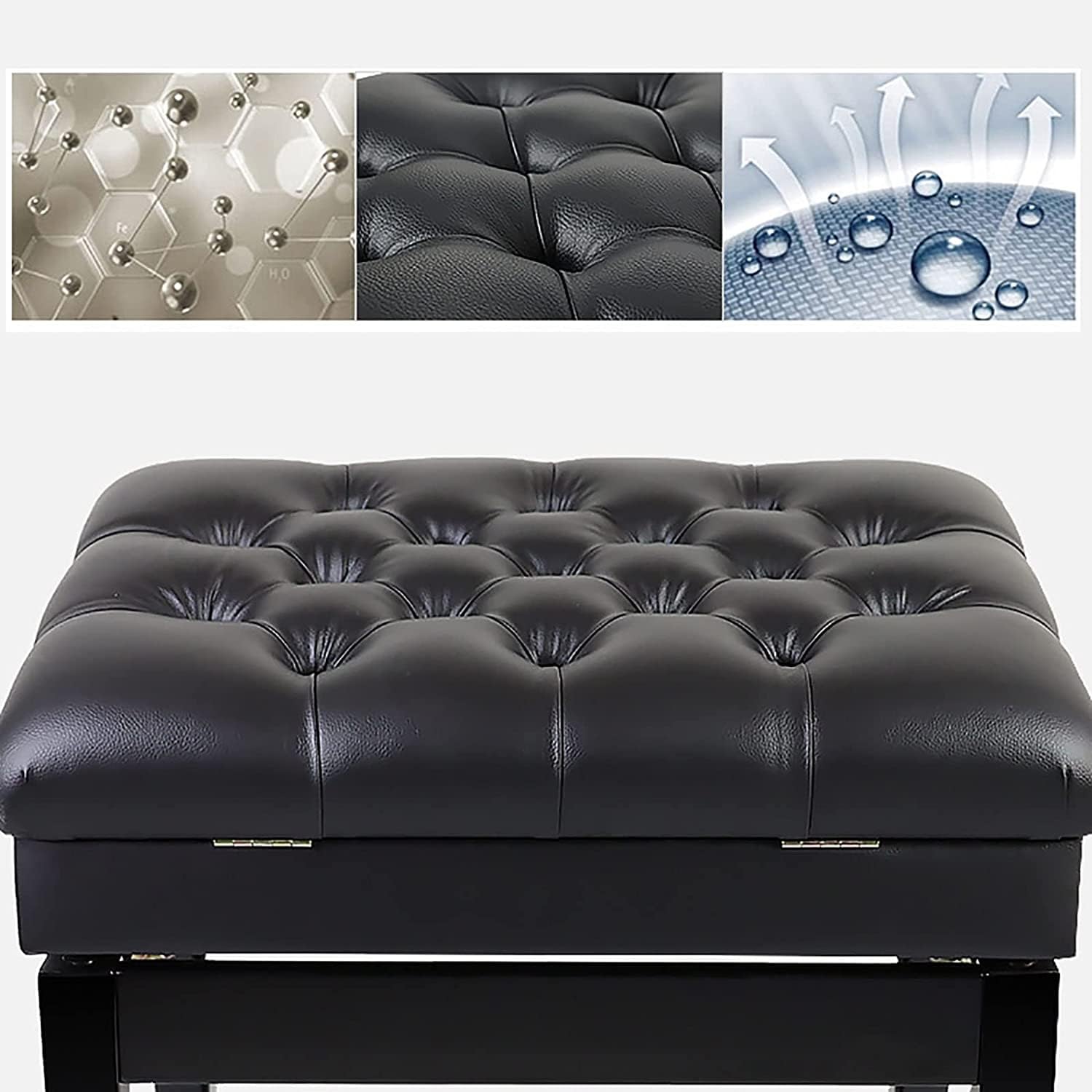 Klavierhocker, Bank, Frisiertisch, schwarz, höhenverstellbar, mit Leder gepolstert, Keyboard-Sitzstühle, Tragkraft 180 kg, einfach zu montieren