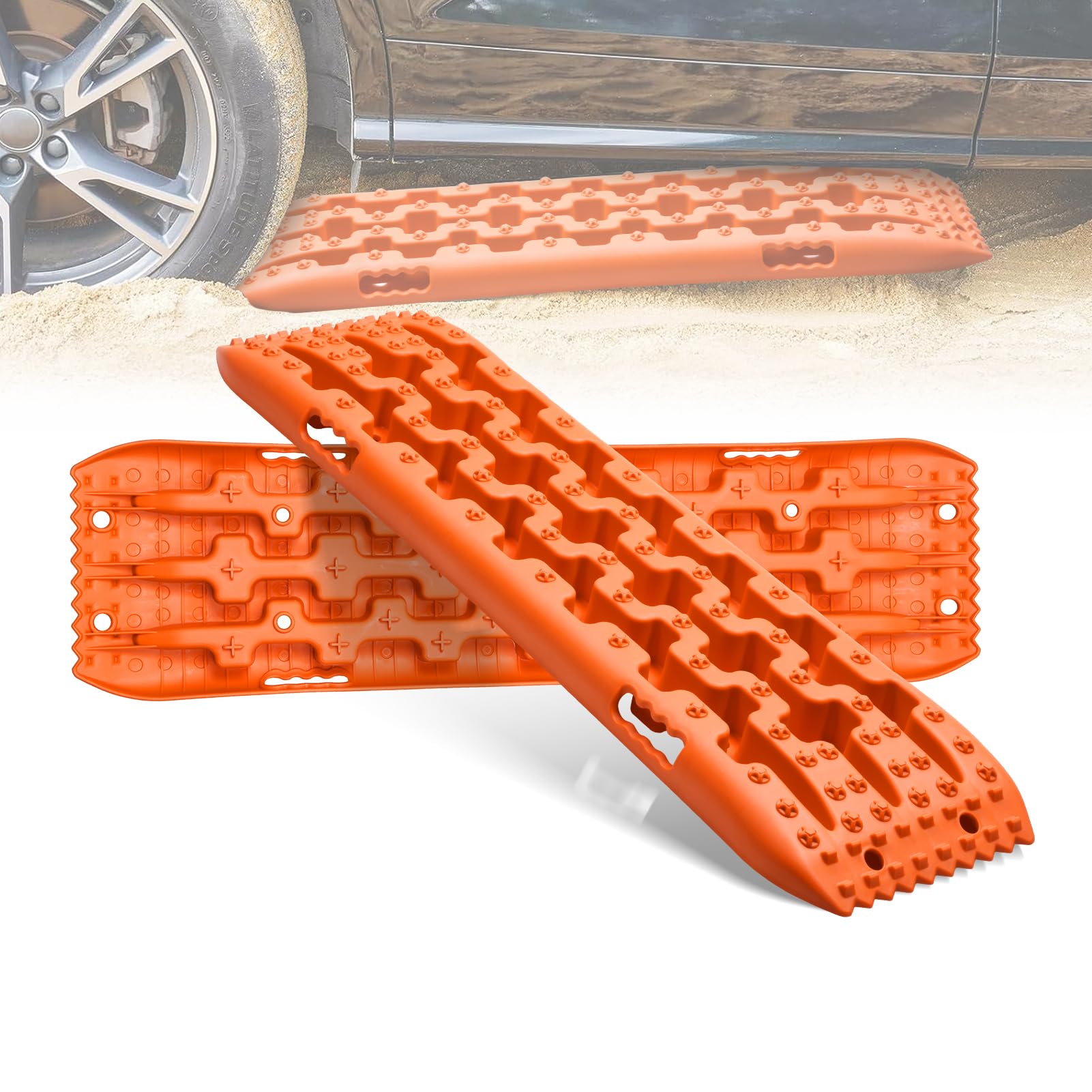 2 Piezas Que Conforman Tablas De Tracción, Tableros De Tracción Todoterreno, 10T, Rastreas De Recuperación De Traccións Escalera De Neumáticos Con Riel, Accesorios Todoterreno Para Are-na(naranja)