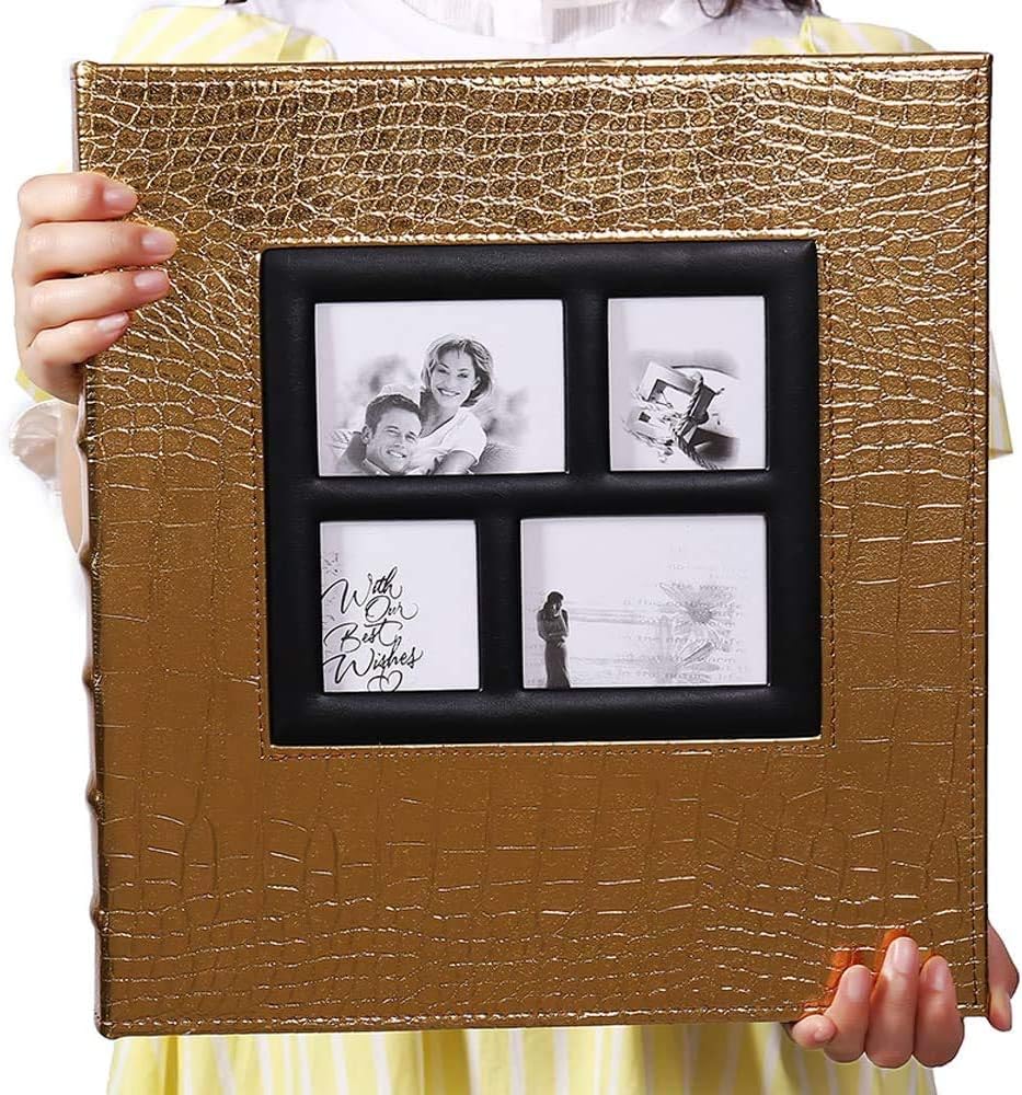 Vienrose Photo Album for 600 4x6 Photos Leather Cover Extra Large Capacity for Family Anniversary Baby Vacation (Gold with Crocodile Pattern & 600 Pockets)