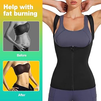 Sauna Sweat Vest for Women, Heat Trapping Tank Top Waist Trainer Body Shaper for Gym Workout Fitness with Zipper