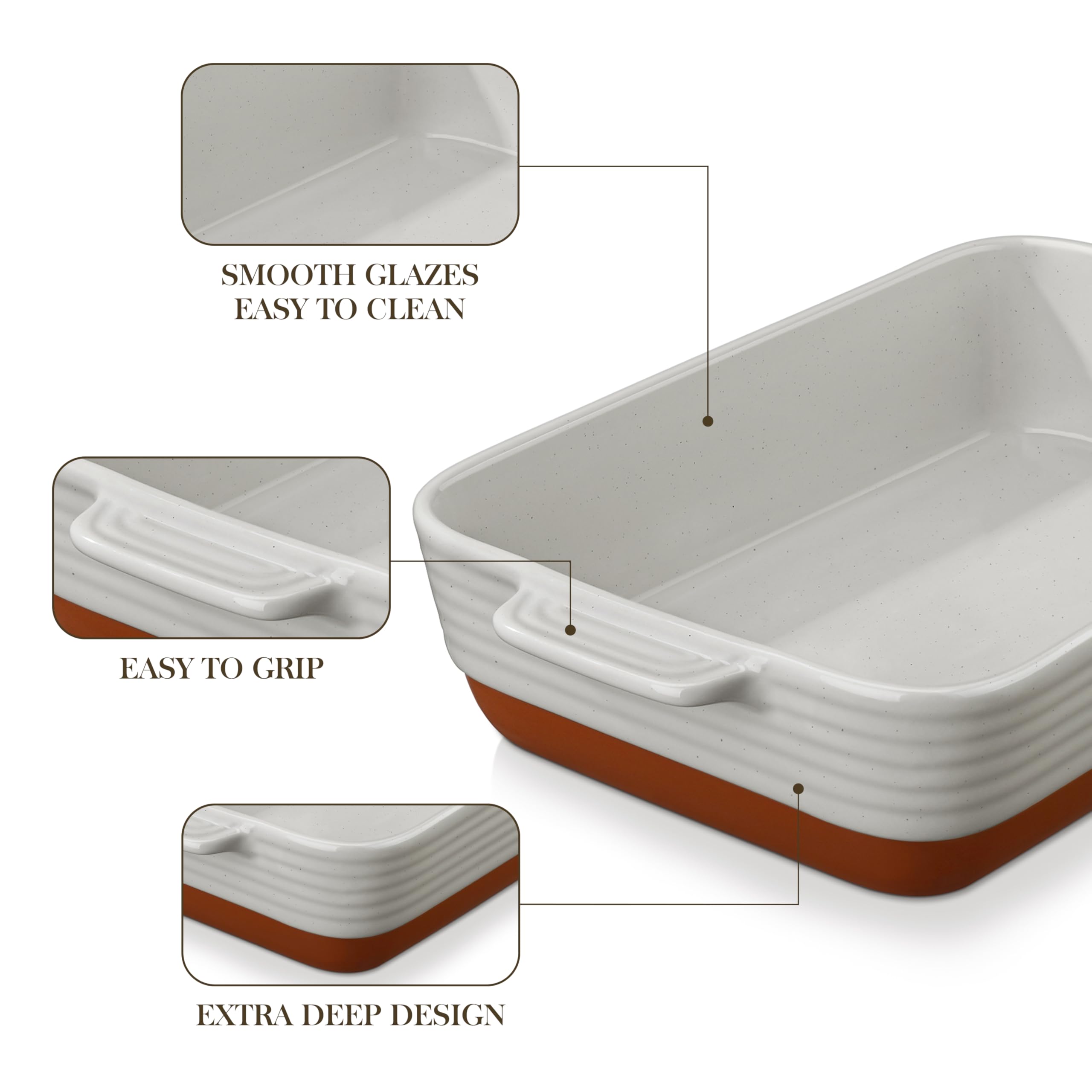 MALACASA Naczynia do lasagne 4,5 l do piekarnika, 25 x 30 cm, szare ceramiczne naczynie do piekarnika z uchwytami, głębokie prostokątne naczynia do pieczenia, patelnia do lasagne do pieczenia, seria