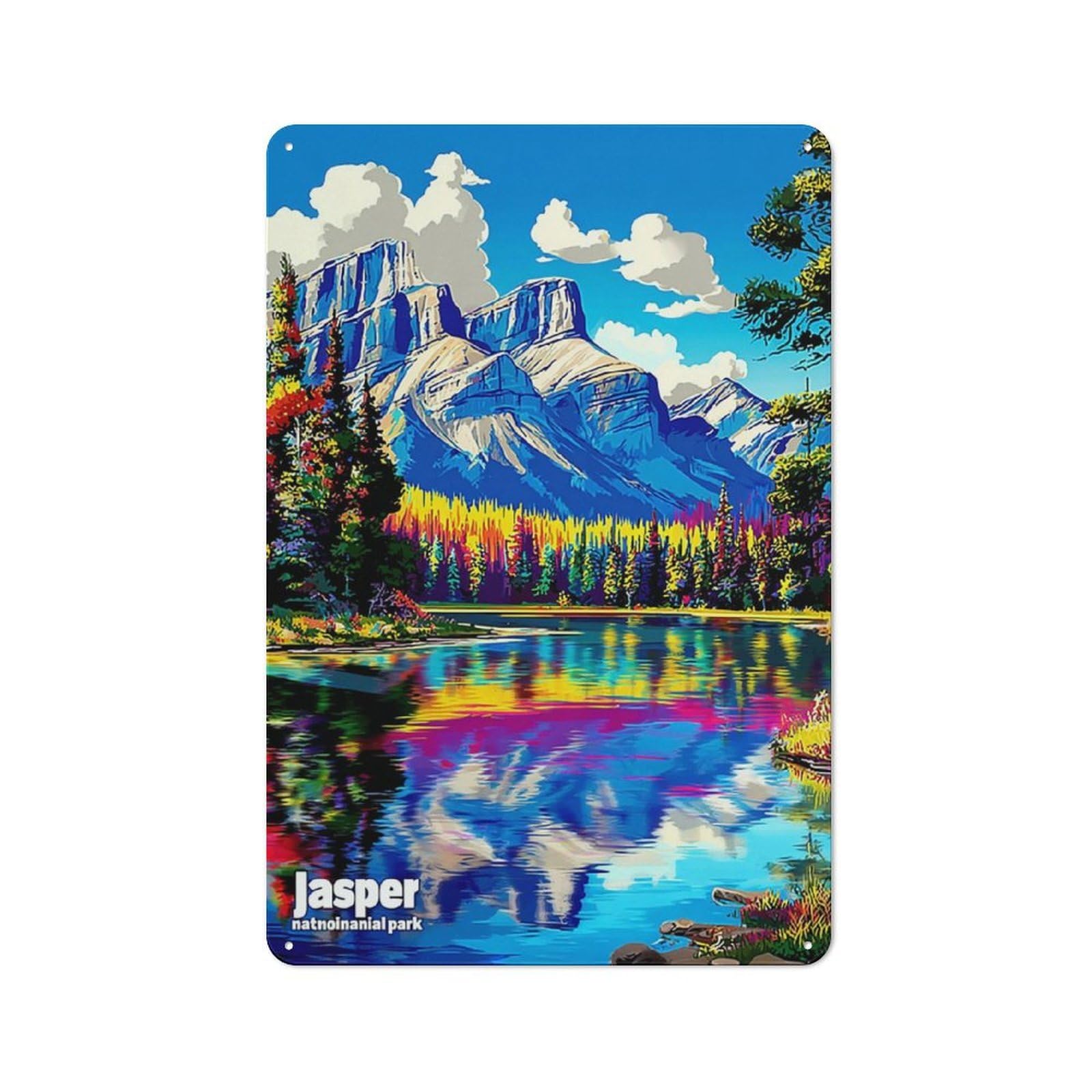 Junmoney Jasper National Park Reflections Creative Metal Wall Decor 30X20cm, Metal Desk Wall Sign For Hobby Room, Office, Lounge Or Living Room
