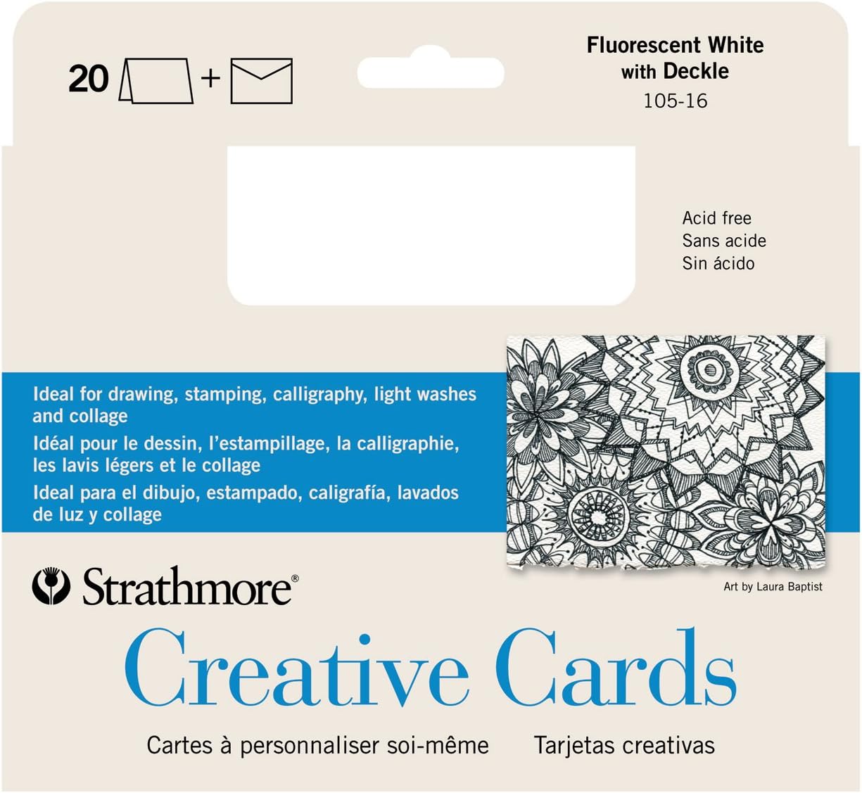 Strathmore Blank Greeting Cards with Envelopes, Flourescent White, 50/Pack (14592)