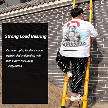 5M/16.4ft Insulated Telescoping Ladder Heavy Duty Ladder with Finger Protection Multipurpose Folding Telescopic Ladder Stabilize