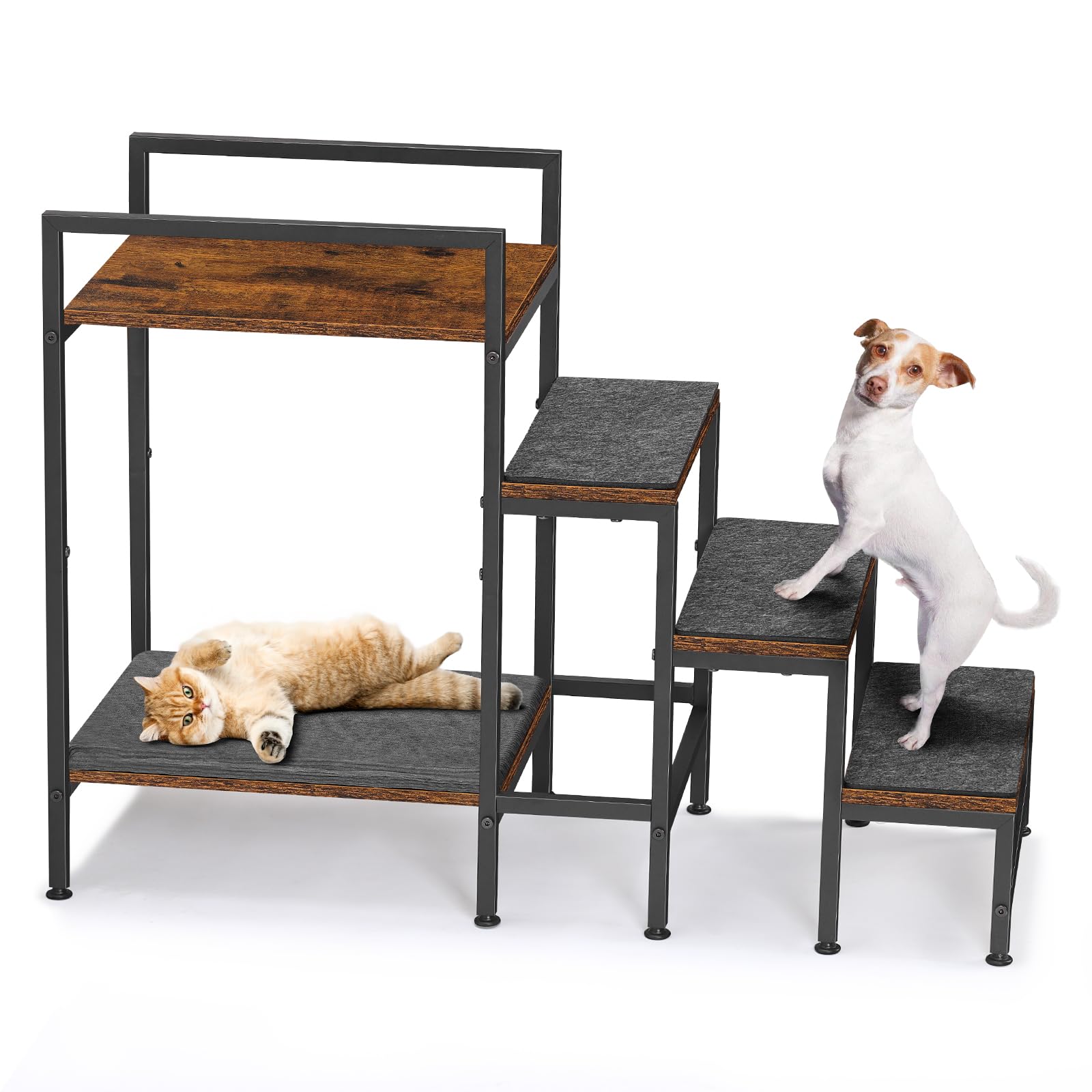 CADUKE Peldaños para Perros 63cm de Altura para Cama y Sofá Alto, con Pies Ajustables, Escaleras Antideslizantes para Perros Pequeños, Medianos y Gatos, Fácil Montaje