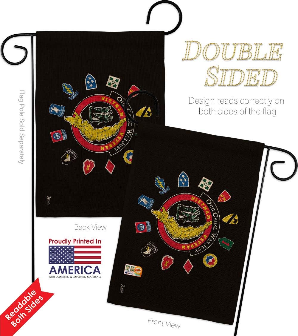 Vietnam Veteran Burlap Burlap Garden Flag Set with Stand Armed Forces Military Service All Branches Support Honor United State American Official Small Gift Yard House Banner Double-Sided 13 X 18.5