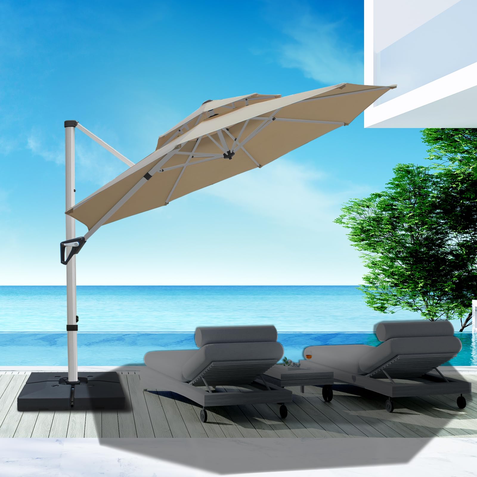 RANSENERS Ampelschirm 300 cm, Doppelter Baldachin, Drehbar 360°, Neigbar 0°-90°, Aluminium Rahmen, Extra-Dicker Gewebe, UV50+, für Garten, Terrasse, Cafe im Freien (Rot)