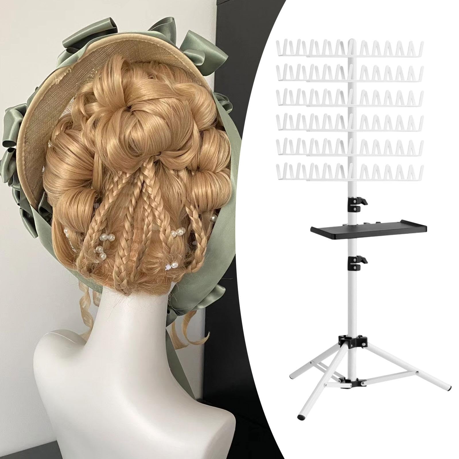 Hair Braiding Rack System für Haarpflege mit Zwei Seiten Höhenverstellbare Eisenkonstruktion Klappbar Und Stabil für Salonpersonal Und Heimanwender, Weiß