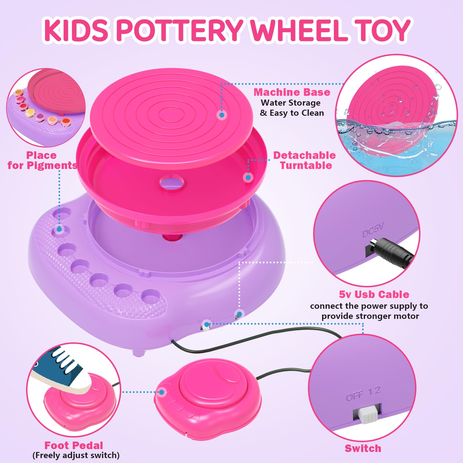 Kids Pottery Wheel Kit - Air Dry Clay & Tools -5 Kids Pottery Wheel Kit - Air Dry Clay & Tools -5
