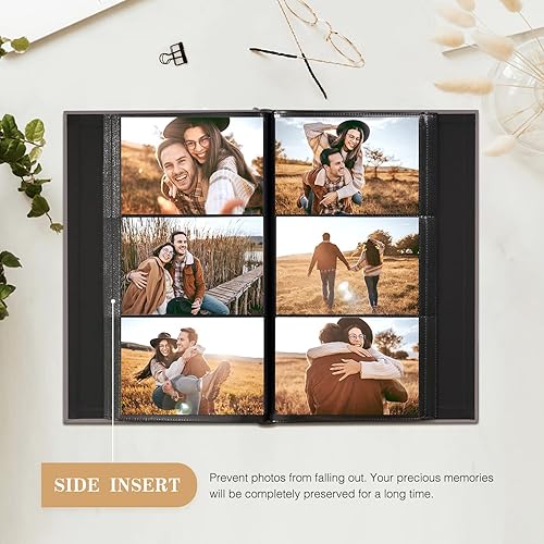 Miniatura 3 de potricher Álbum de fotos para 4 x 6, 300 fotos, cubierta de lino, libro de fotos para familia, boda, aniversario, bebé (naranja, 300 bolsillos)