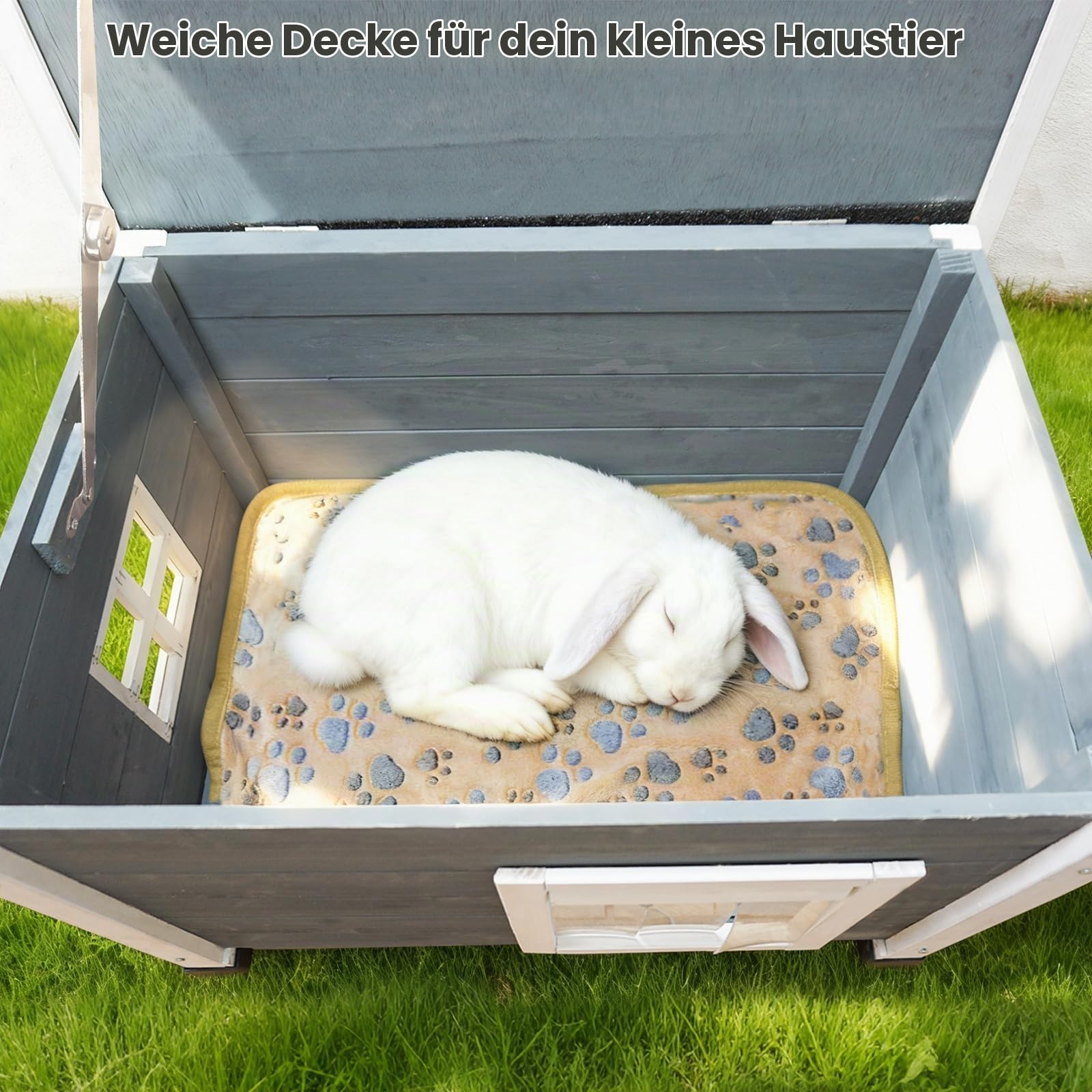 Holz-Katzenhaus für den Außenbereich mit wasserdichtem Asphaltdach, geeignet für Welpen und kleine Tiere (Grau + Weiß)