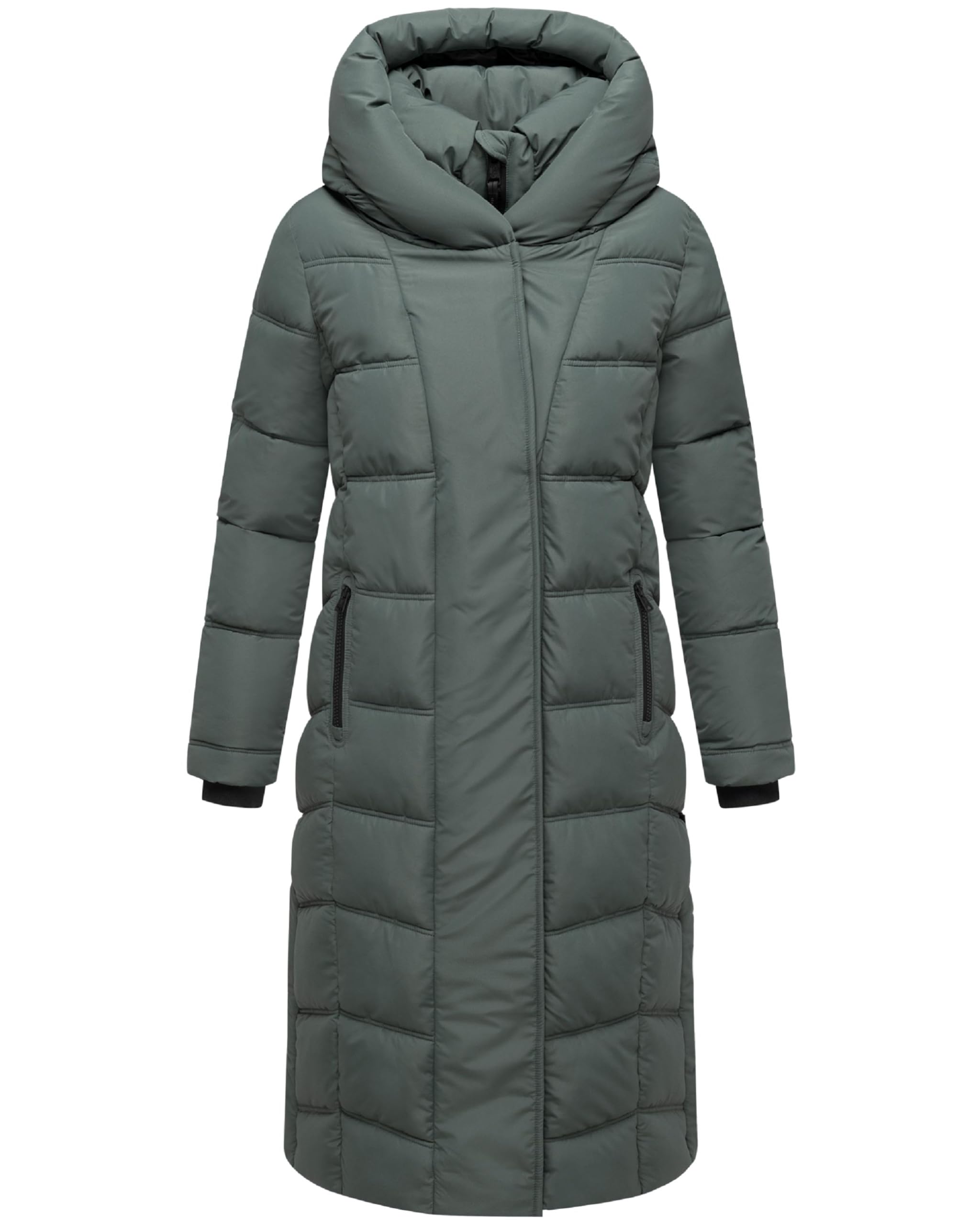 Navahoo Women's Long Winter Coat, Warm Quilted Snowsuit with Inner Backpack Straps and Magnetic Buttons, Angel Feather XIV, XS-6XL, Stone Green, XL